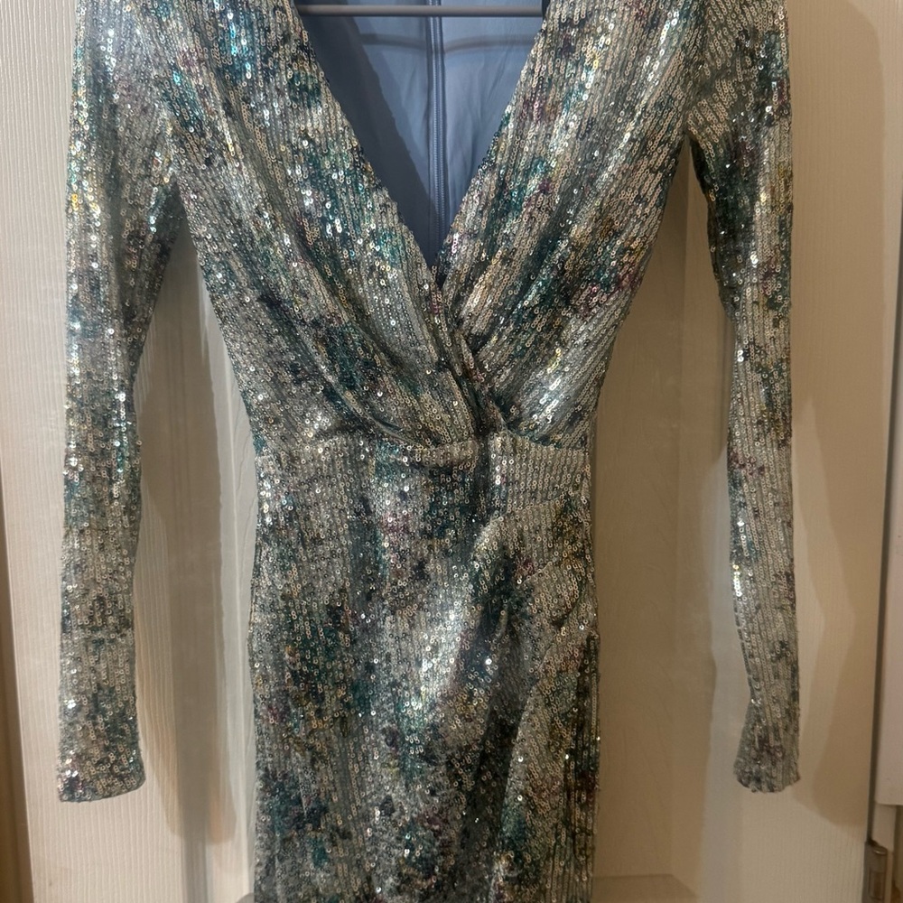 Nookie Silver and Blue Sequin Ruched Mini Dress